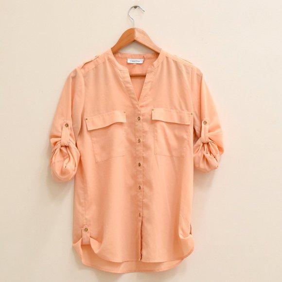 Calvin Klein Tops - 💜 3/$30 Calvin Klein Peach Button Up Blouse Small